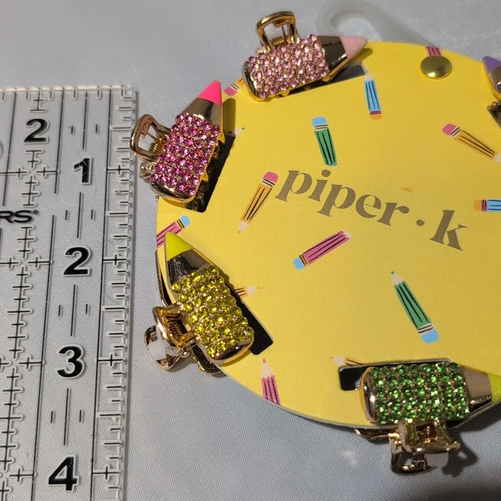 Piper K Back to School Pencils Hair Claw Clips Set of 6 Mini Sized
